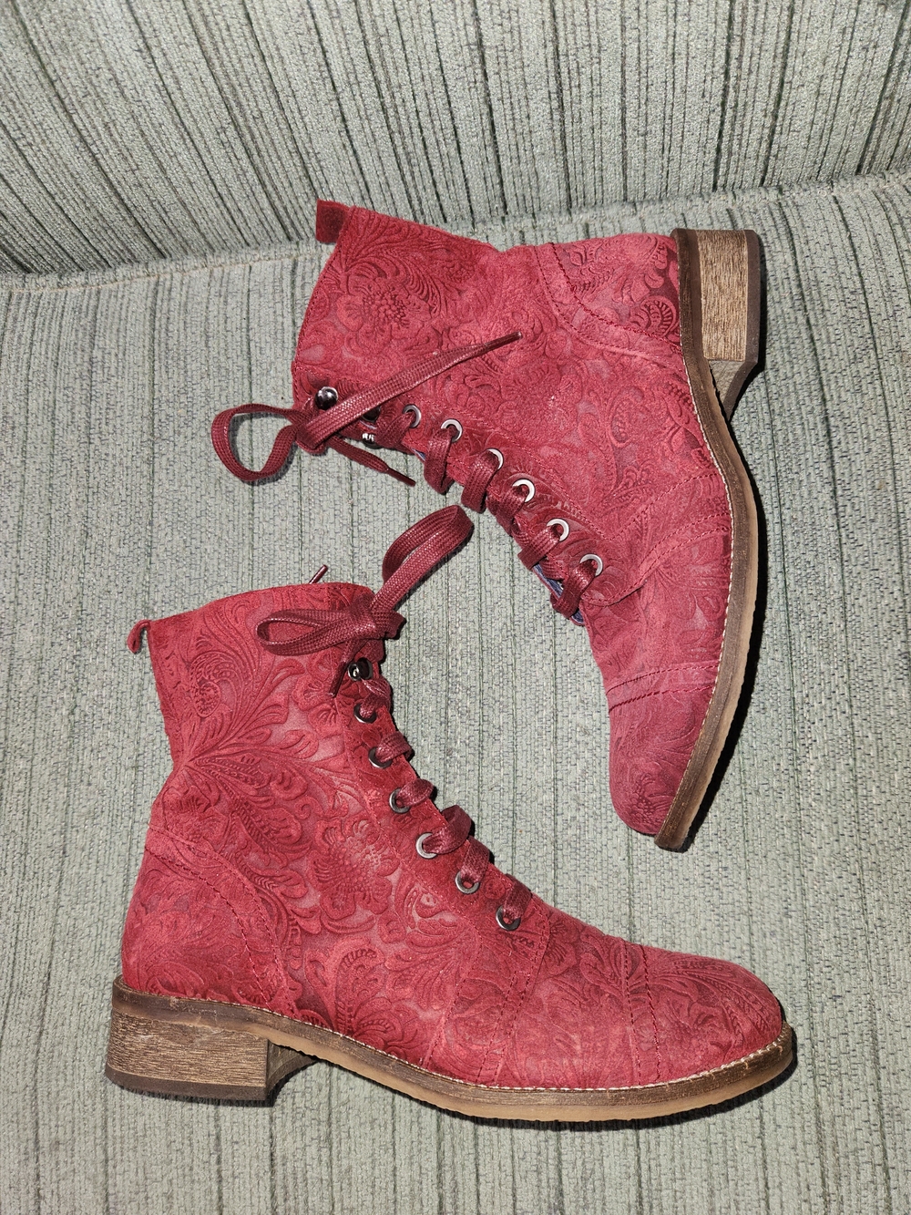 🍉Unity in Diversity Liberty Red Embossed Lace-Up Ankle Boots